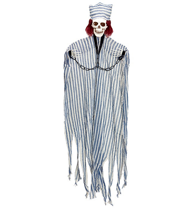 Chained Convict Skeleton With Blinking Light-Up Head 120 Cm