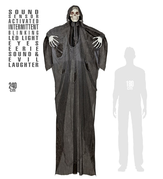 Sound Sensor Activated Grim Reaper With Intermittent Blinking Led Light Eyes, Eerie Sounds & Evil Laughter 240 Cm