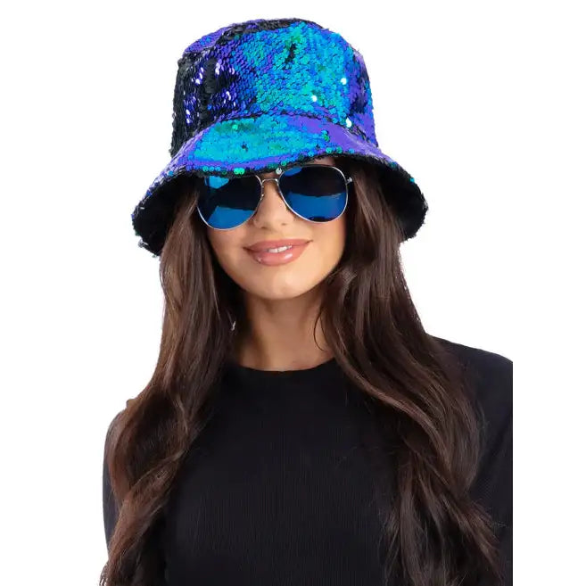 Green/Blue Brush Sequin Bucket Hat
