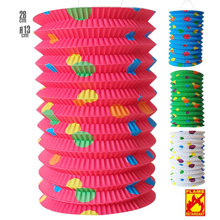 Dotted Paper Lantern Ø 13 Cm - H 28 Cm- 4 Colors Ass. - Flame Retardant