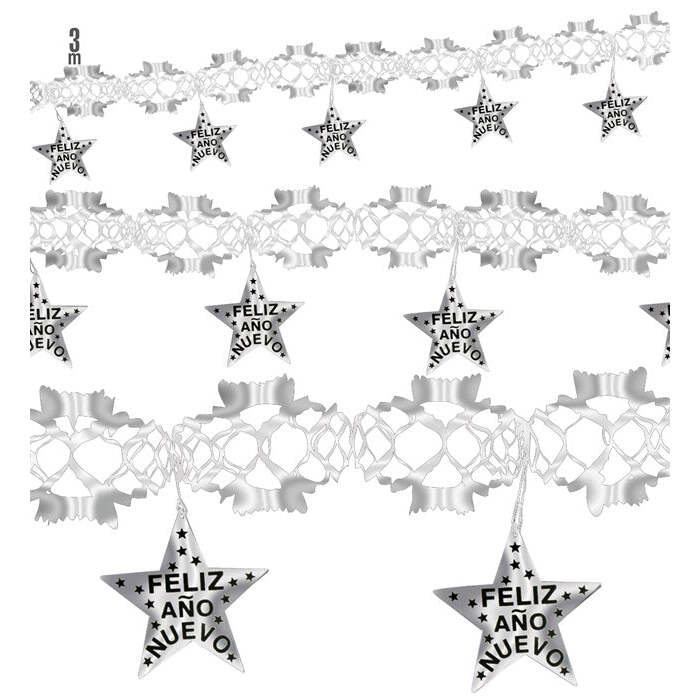 Holographic Silver Feliz Año Nuevo Garland 3 M