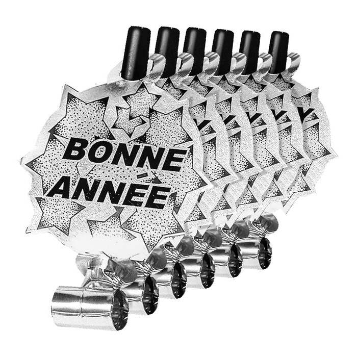 Set Of 6 Silver Bonne Année Sounding Blow-Outs