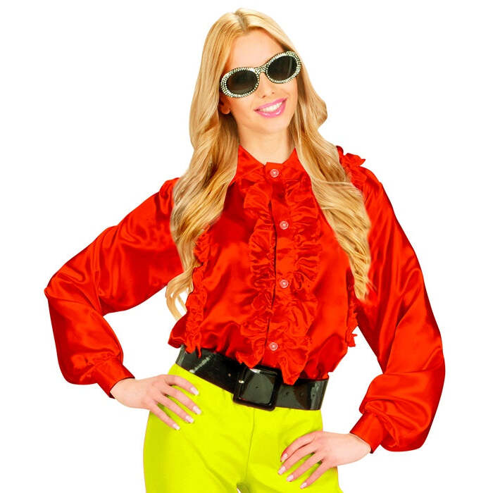Satin Red Ruffle Shirt