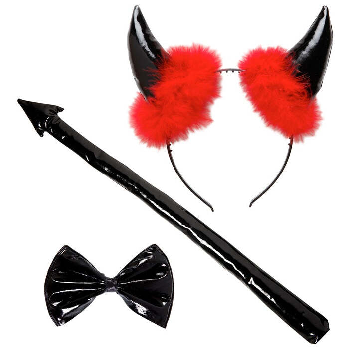 Vinyl Black Devil Dress-Up Set Horns, Bow Tie, Tail