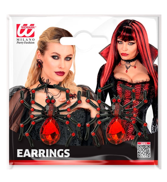 Earrings Spider Gemstone & Strass Red