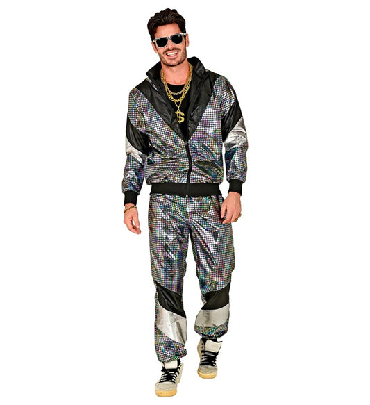 80'S Silver Reflective Shell Suit Jacket, Pants