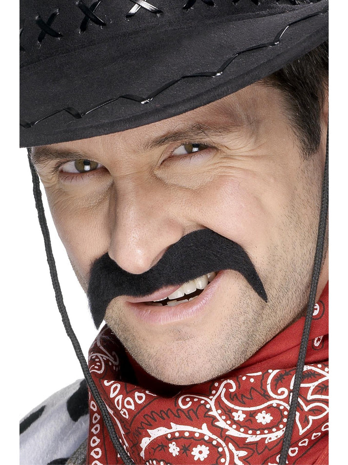 Cowboy Tash Black Self Adhesive Adult Costume Accessory
