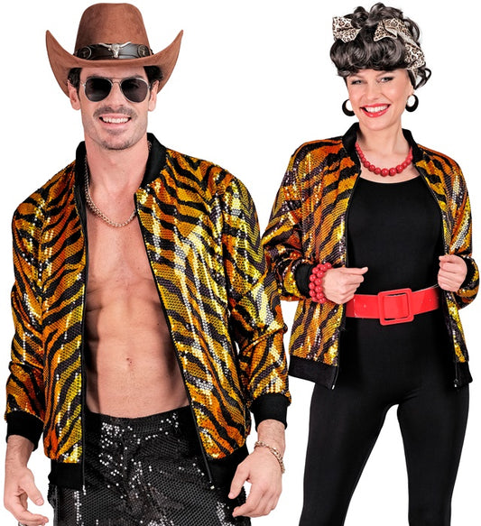 Party Fashion Bomber Animalier Tiger Sequin Bomber