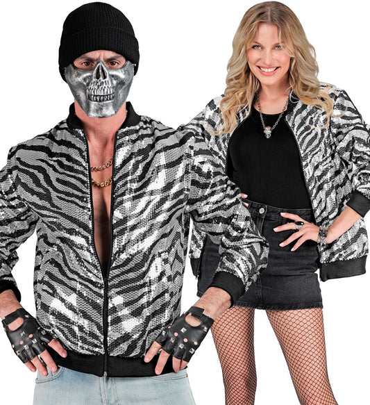 Party Fashion Bomber Animalier Zebra Sequin Bomber