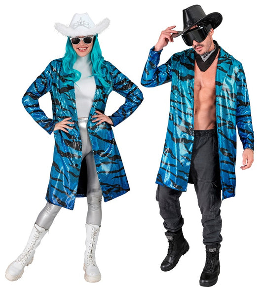 Party Fashion Coat Blue Waves Sequin Coat