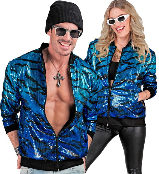 Party Fashion Bomber Blue Waves Sequin Bomber