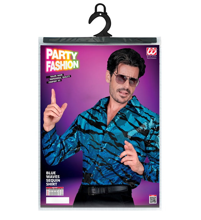 Party Fashion Shirt Blue Waves Sequin Shirt
