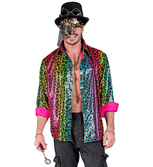 Party Fashion Shirt Rainbow Animalier Leopard Sequin Shirt