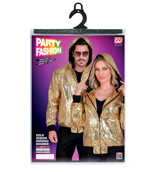 Party Fashion Hooded Bomber Gold Sequin Hooded Bomber