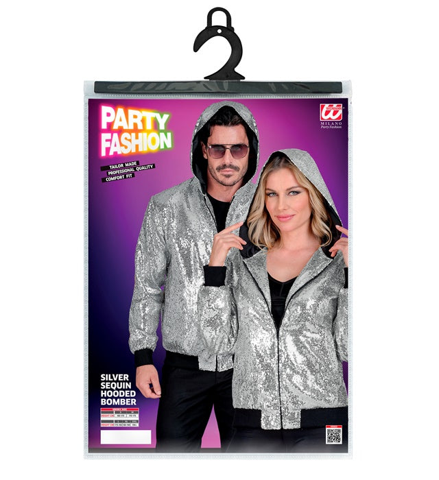 Party Fashion Hooded Bomber Silver Sequin Hooded Bomber