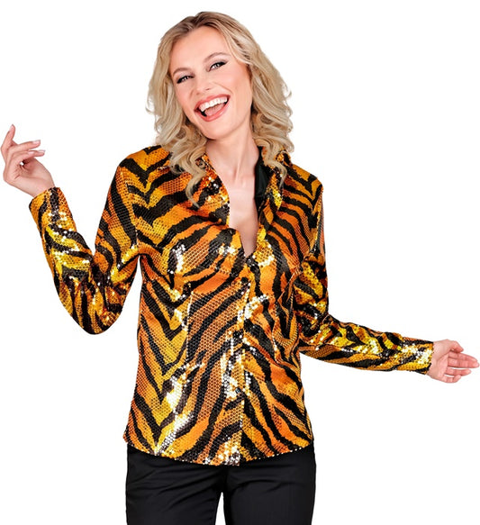 Party Fashion Shirt Animalier Tiger Sequin Shirt