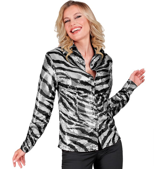 Party Fashion Shirt Animalier Zebra Sequin Shirt