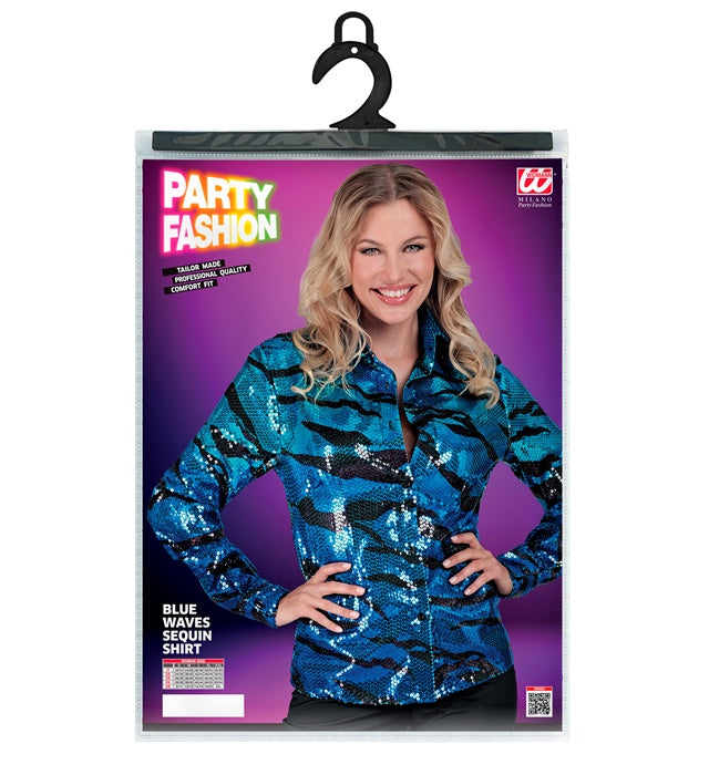 Party Fashion Shirt Blue Waves Sequin Shirt