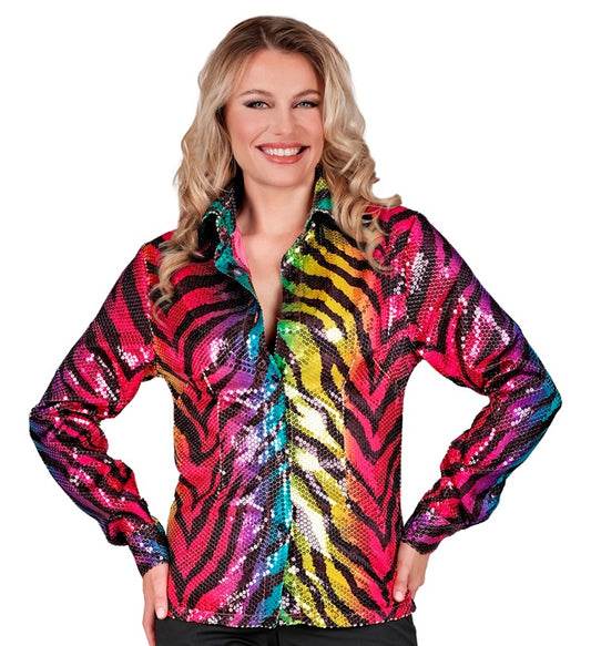 Party Fashion Shirt Rainbow Animalier Tiger Sequin Shirt