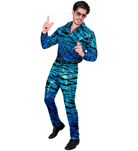 Party Fashion Pants Blue Waves Sequin Pants