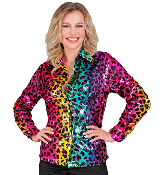 Party Fashion Shirt Rainbow Animalier Leopard Sequin Shirt