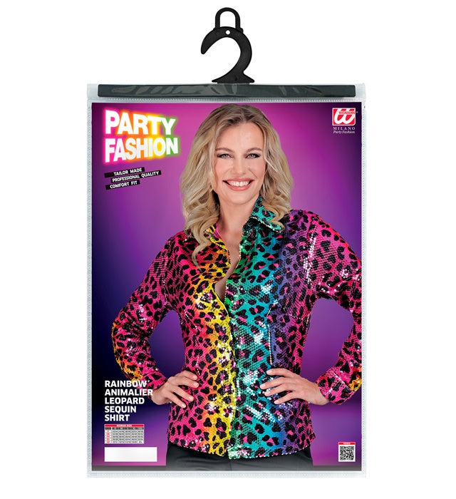 Party Fashion Shirt Rainbow Animalier Leopard Sequin Shirt