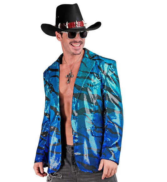 Party Fashion Jacket Blue Waves Sequin Jacket