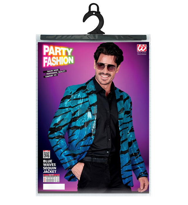 Party Fashion Jacket Blue Waves Sequin Jacket