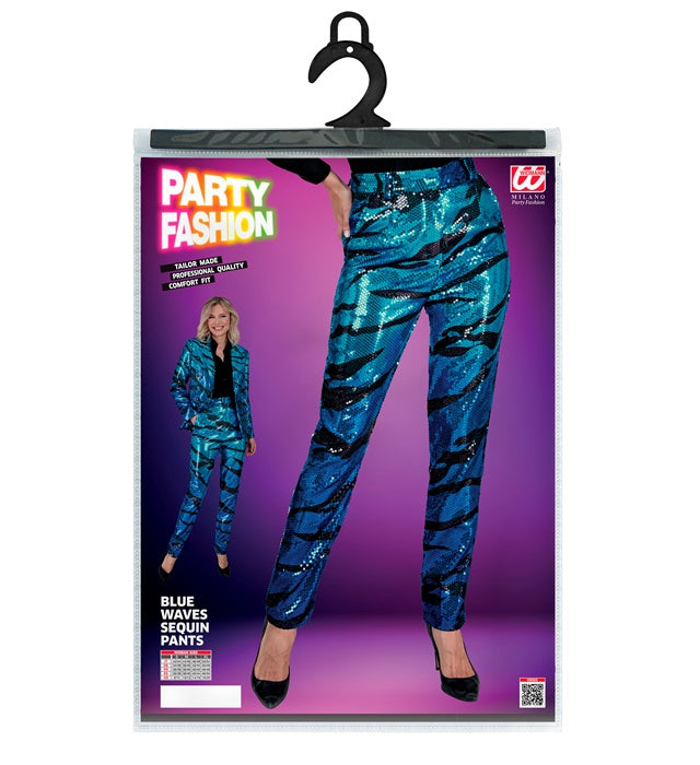 Party Fashion Pants Blue Waves Sequin Pants