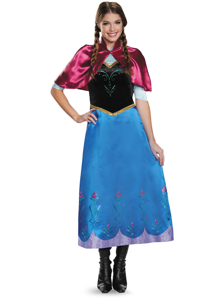 Disney Frozen Anna Travelling Classic Costume Adult Dress with Detachable Cape