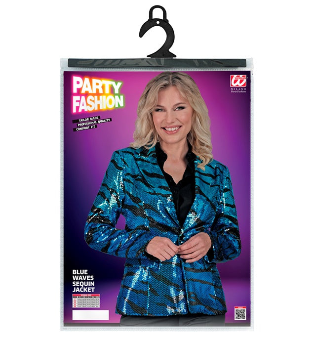 Party Fashion Jacket Blue Waves Sequin Jacket