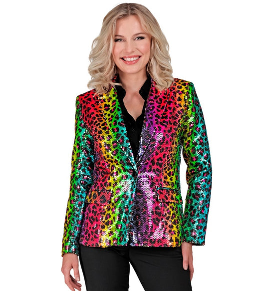 Party Fashion Jacket Rainbow Animalier Leopard Sequin Jacket