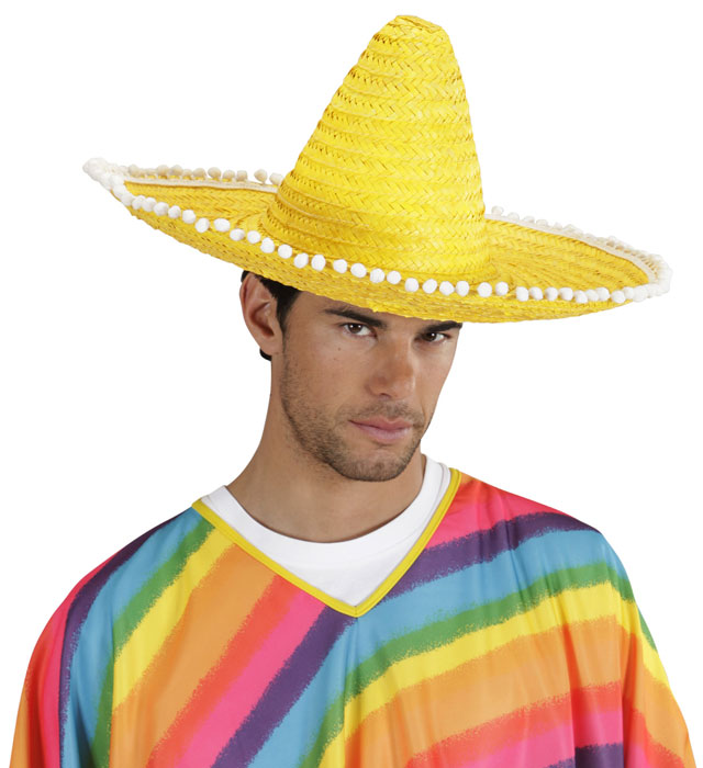 Yellow Sombrero With Pom Poms 50Cm