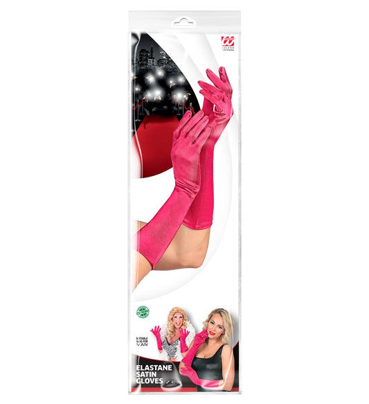Hot Pink Satin Elastane Gloves 40 Cm