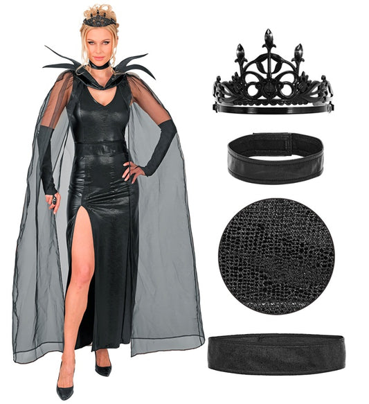 Dark Queen Dress, Belt, Choker, Crown, Cape