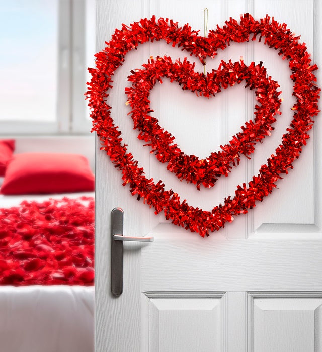 Set Of 2 Tinsel Hearts 28 & 45 Cm