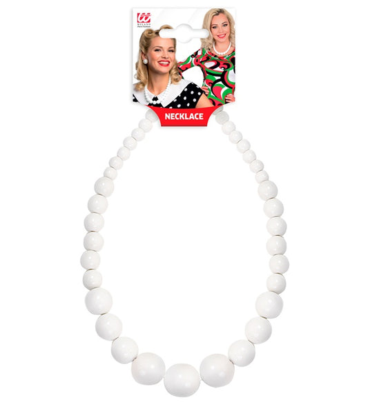 70S Beaded Necklace White