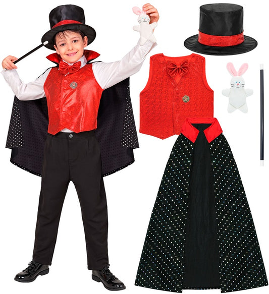Magician Vest, Bow Tie, Cape, Hat With Hidden Compartment, Magic Wand, Coin, Rabbit