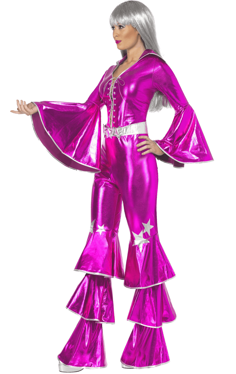 1970s Dancing Dream Costume Adult Pink Jumpsuit_3