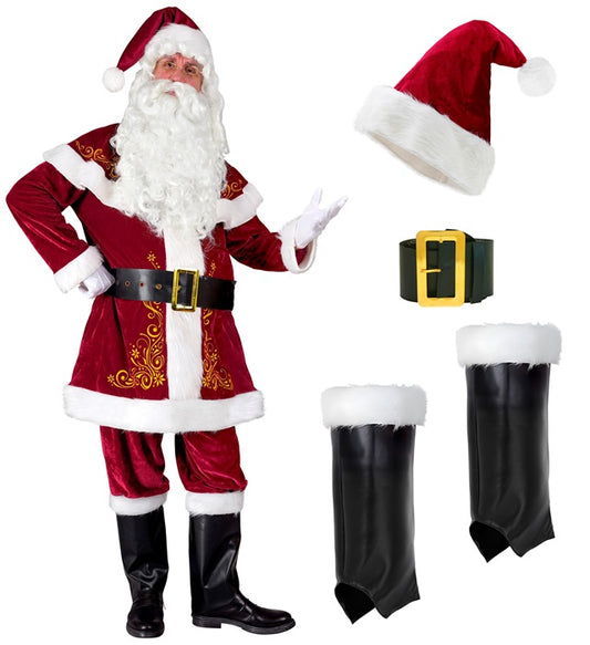 Santa Claus Coat With Capelet, Hat, Pants, Belt, Boot Covers