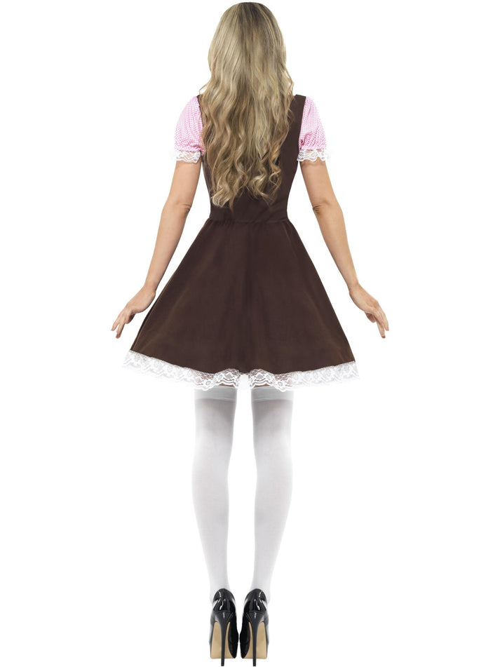 Tavern Girl Costume Oktoberfest Short Brown Dress with Apron and Pink Blouse