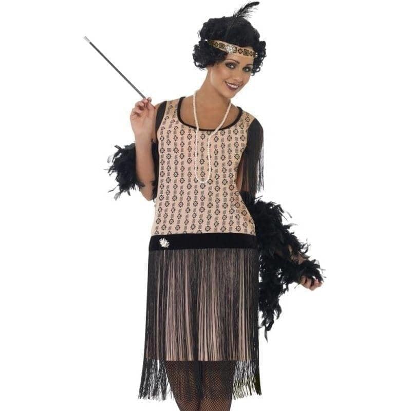 20s Coco Flapper Costume Adult Pink Dress Cigarette Holder Necklace Headpiece_1