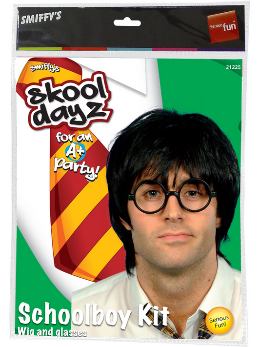 Adult Schoolboy Set Black Wig Glasses Harry Potter Costume Kit 2