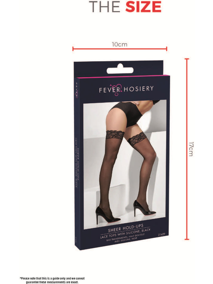 Sheer Hold Ups Black Lace Tops with Silicone Adult Costume Accessory