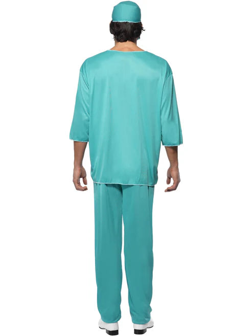 Surgeon Costume Adult Green Hospital Scrubs Tunic Trousers Cap Mask