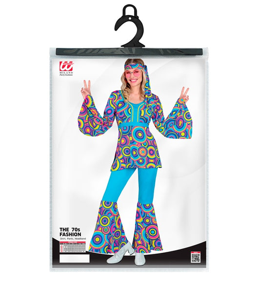 The 70S Groovy Style - Blue Bubbles Shirt, Pants, Headband