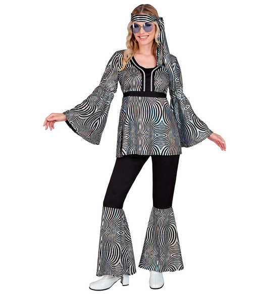 The 70S Disco Style - Silver Waves Shirt, Pants, Headband