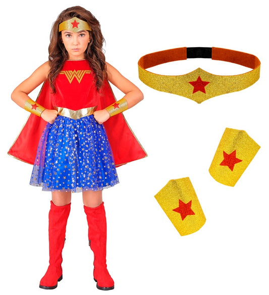 Wonder Girl Dress With Cape, Headpiece, Cuffs