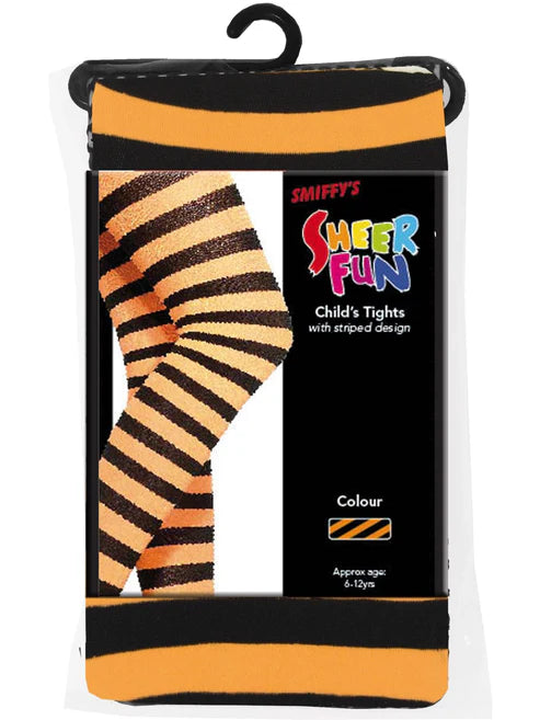 Tights Kids Orange and Black Striped Aged 6-12 Costume Accessory