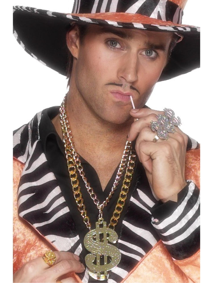 Large Dollar Sign Medallion Gold Coloured Chain Pimp Costume Accessory